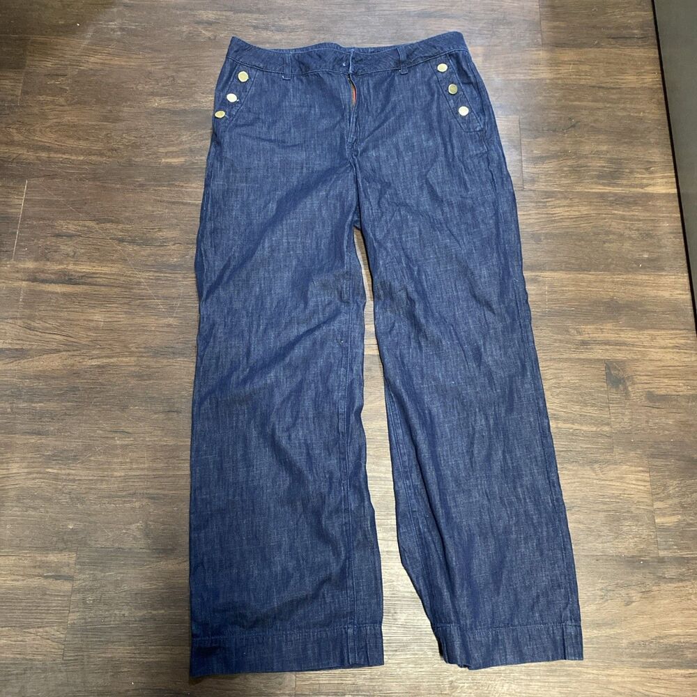 Tommy Hilfiger Women's Denim High Rise Wide Leg Sailor Pants Navy Waist 32 S 14